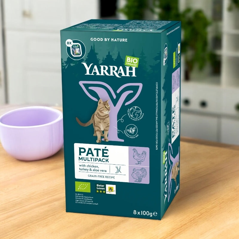 Yarrah Bio-Hühnchen- und Puten-Katzenpastete, Multipack – 8 x 100 g
