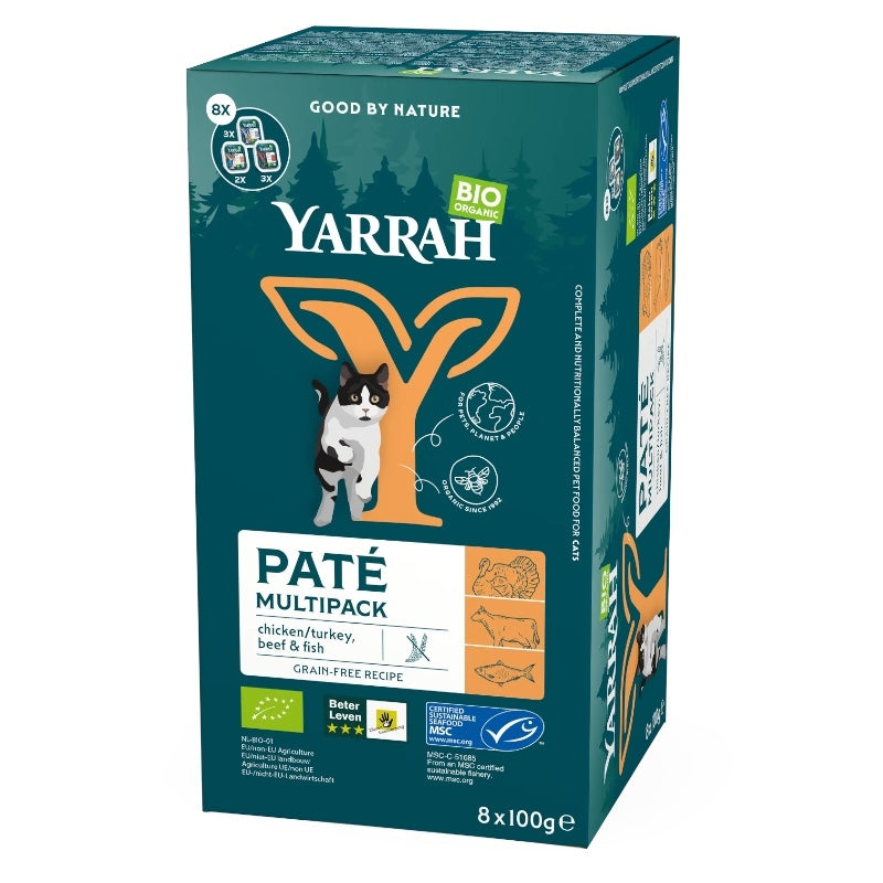 Multi Pack pâtés pour chat saumon, dinde & bœuf BIO - 8x100g - Yarrah
