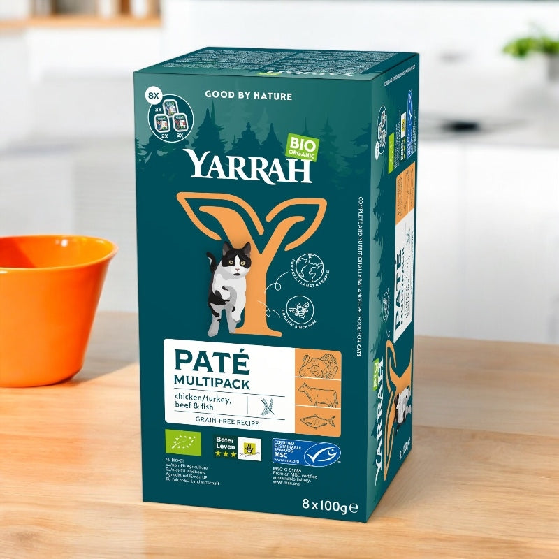 Multi Pack pâtés pour chat saumon, dinde & bœuf BIO - 8x100g - Yarrah