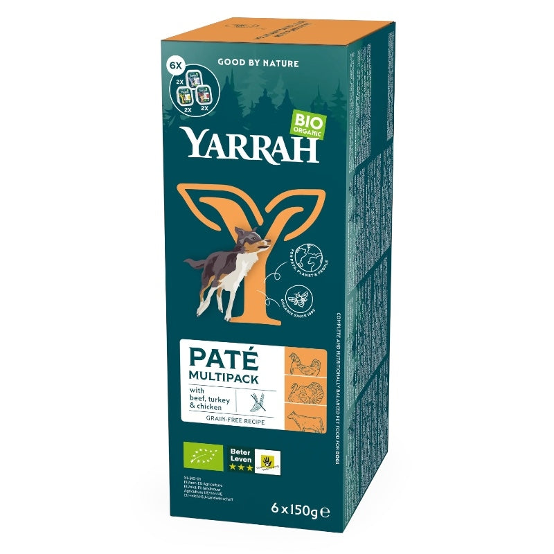 Multipackung Bio-Hundepasteten mit Pute, Huhn und Rind – 6 x 150 g – Yarrah