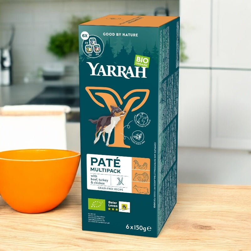 Multipackung Bio-Hundepasteten mit Pute, Huhn und Rind – 6 x 150 g – Yarrah