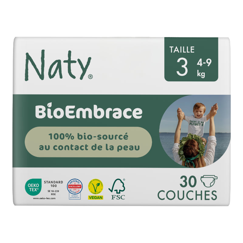 Couches jetables BioEmbrace Taille 3 - 4-9 kg - 30 pièces - Naty