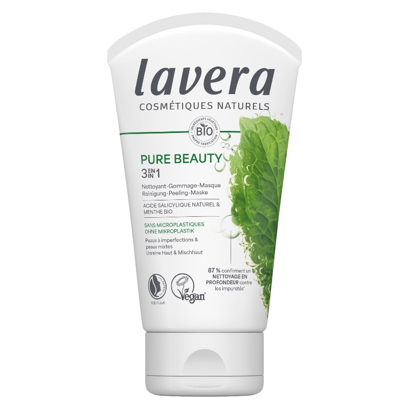 3-in-1 Bio-Reinigungsmaske mit Peeling, Salicylsäure und Minze – 125 ml – Lavera