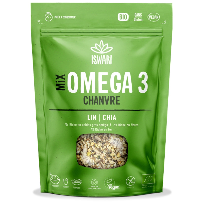 Bio-Omega-3-Mix aus Hanf, Leinsamen und Chia – 200 g – Iswari