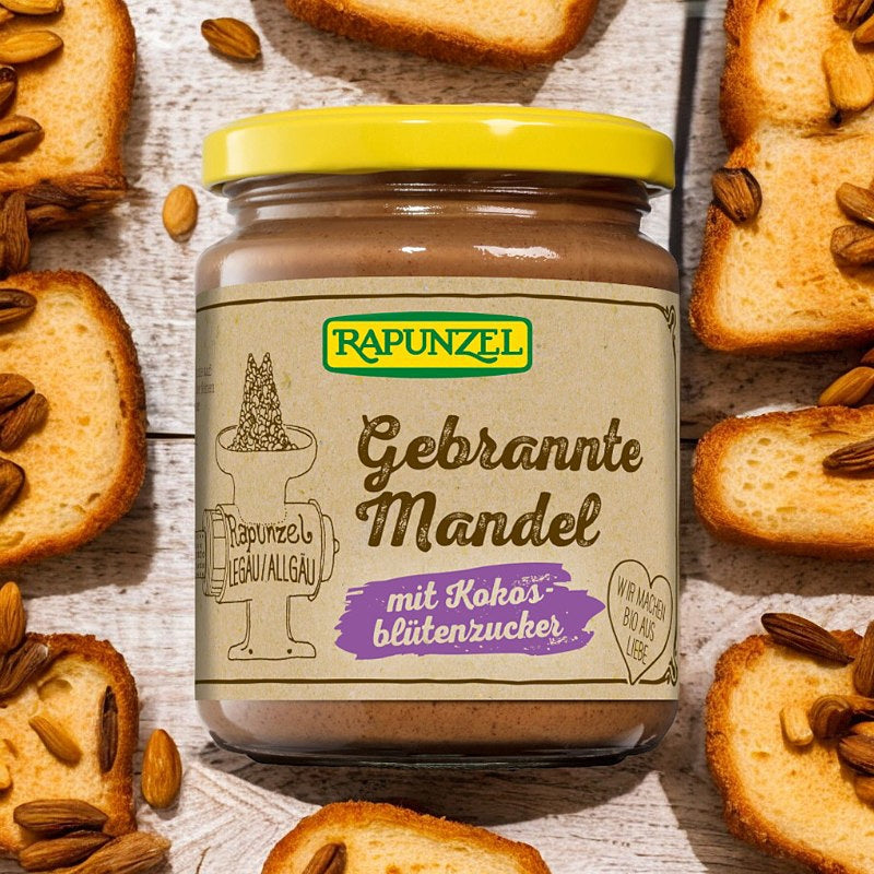Bio-Zuckeraufstrich mit gerösteten Mandeln und Kokosblüten – 250 g – Rapunzel