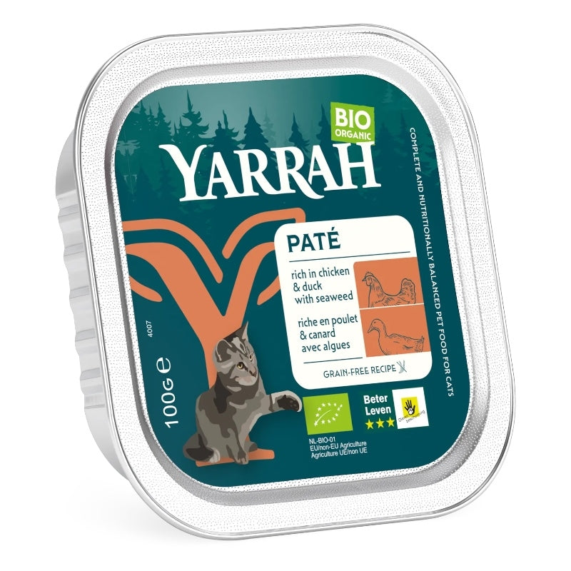 Bio-Hühner- und Entenpastete mit Algen für Katzen – 100 g – Yarrah