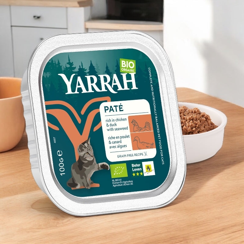 Bio-Hühner- und Entenpastete mit Algen für Katzen – 100 g – Yarrah