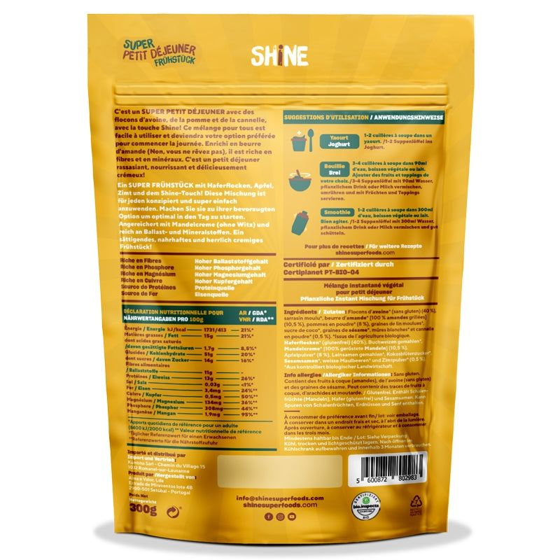 Petit-déjeuner Avoine pomme, amande & cannelle BIO - 300g - Shine