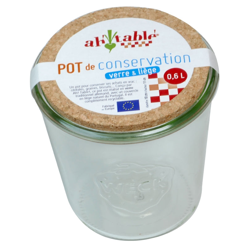Pot de conservation en verre 600ml avec couvercle en liège - ah table !