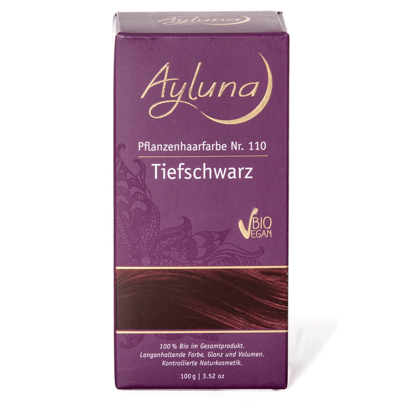 Bio-Haarfarbenpulver auf Pflanzenbasis Nr. 110, Intensivschwarz – 100 g – Ayluna