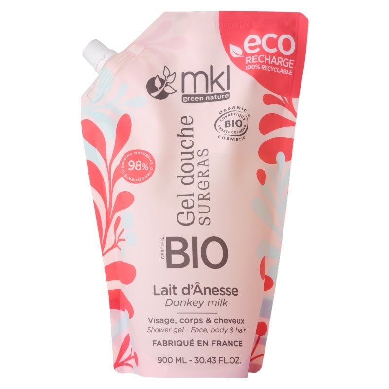 Recharge gel douche bio au lait d anesse 900 ml mkl green nature