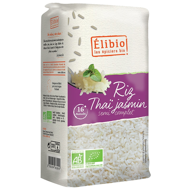 Bio-Jasminreis, halbbraun, weiß, Thai-Sorte – 1 kg – Elibio