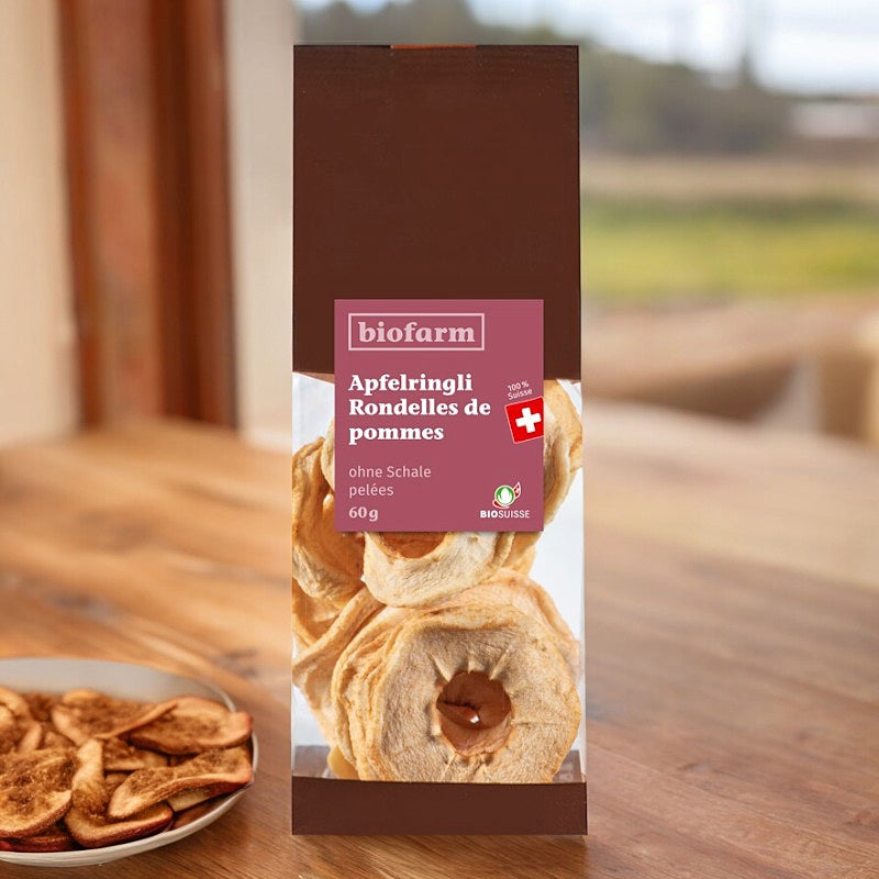 Bio-Apfelscheiben aus der Schweiz, geschält – 60 g – Biofarm