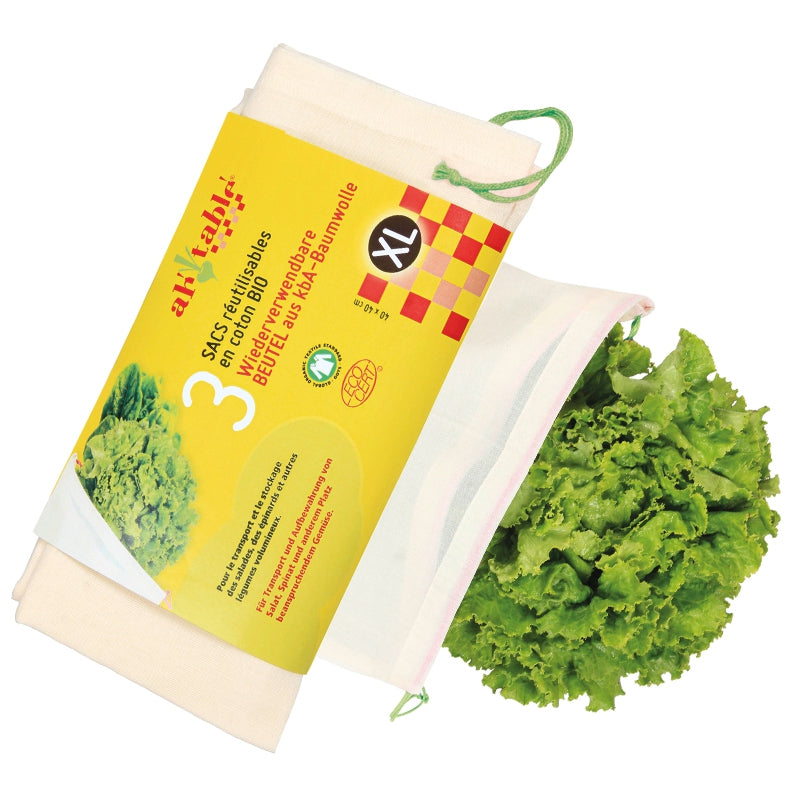 Wiederverwendbare Taschen aus Bio-Baumwolle, Größe XL - 3 Stück - ah table!