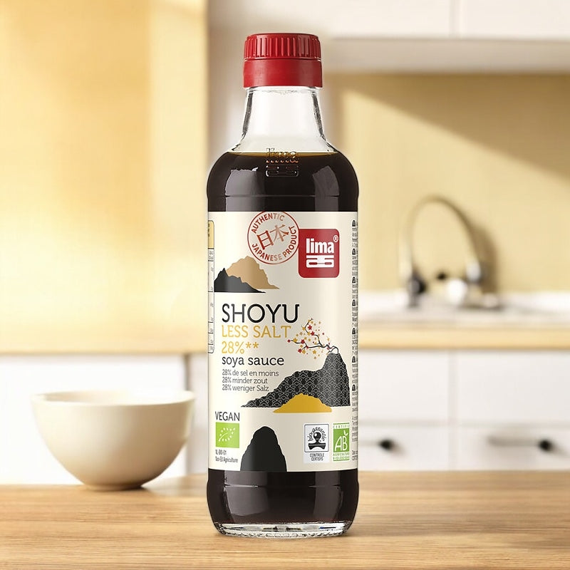 Bio-Soja-Weizen-Sauce mit 28 % weniger Salz – Shoyu – 250 ml – Lima