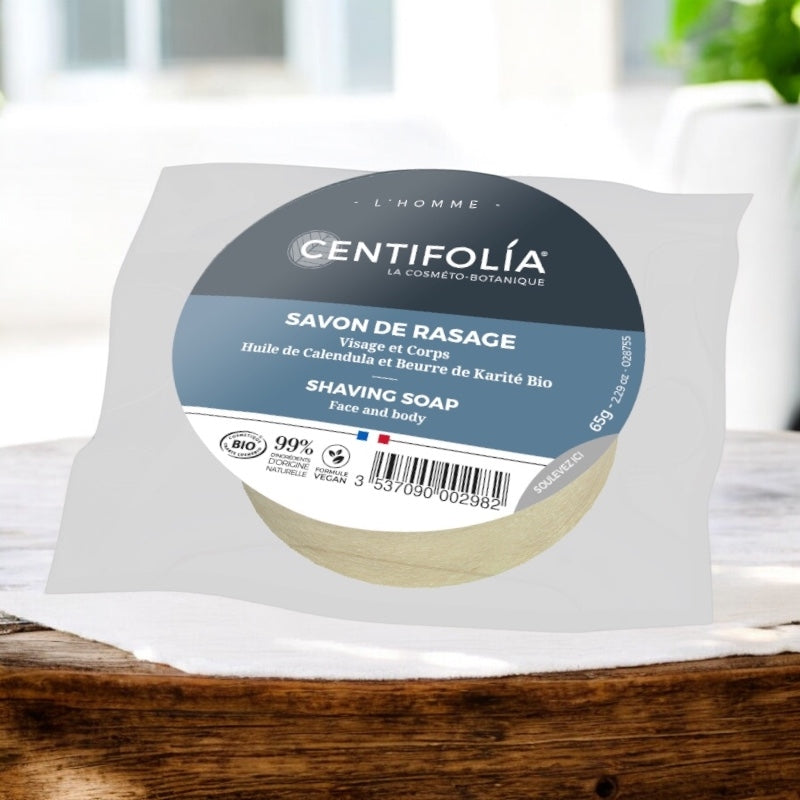 Rasierseife für Männer im Sachet, Bio-Ringelblume & Sheabutter – 65 g – Centifolia