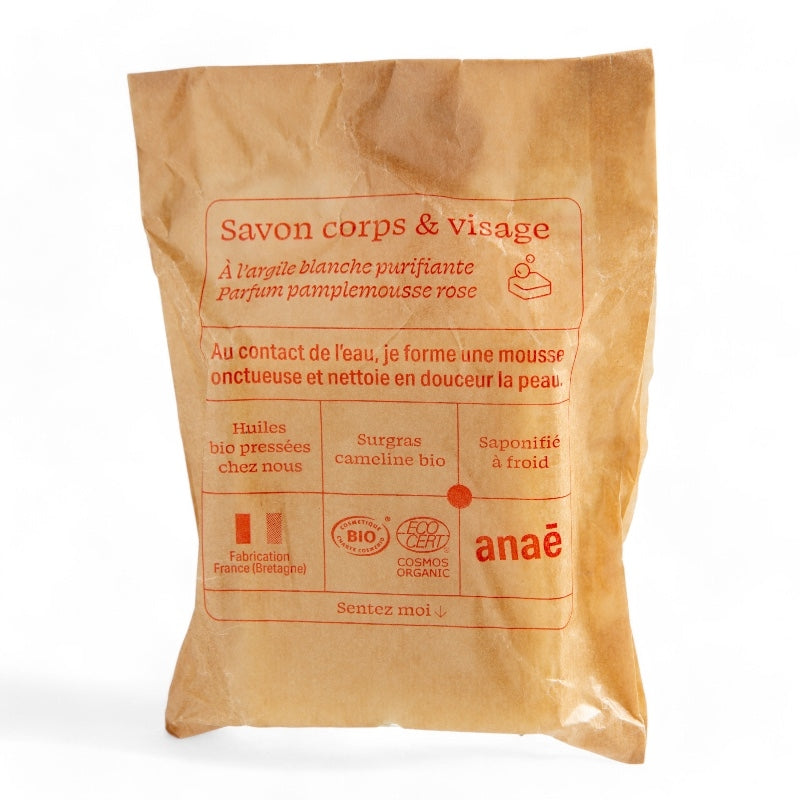 Savon corps et visage bio pamplemousse argile blanche 100 g anae