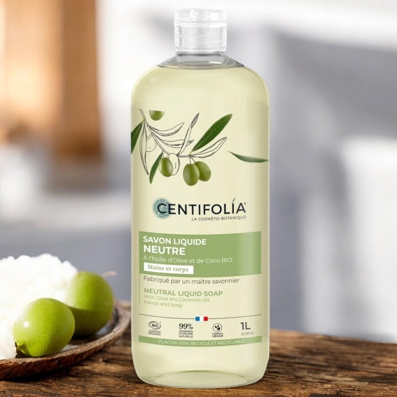Neutrale, flüssige Bio-Seife Olive & Kokosnuss - 1l - Centifolia