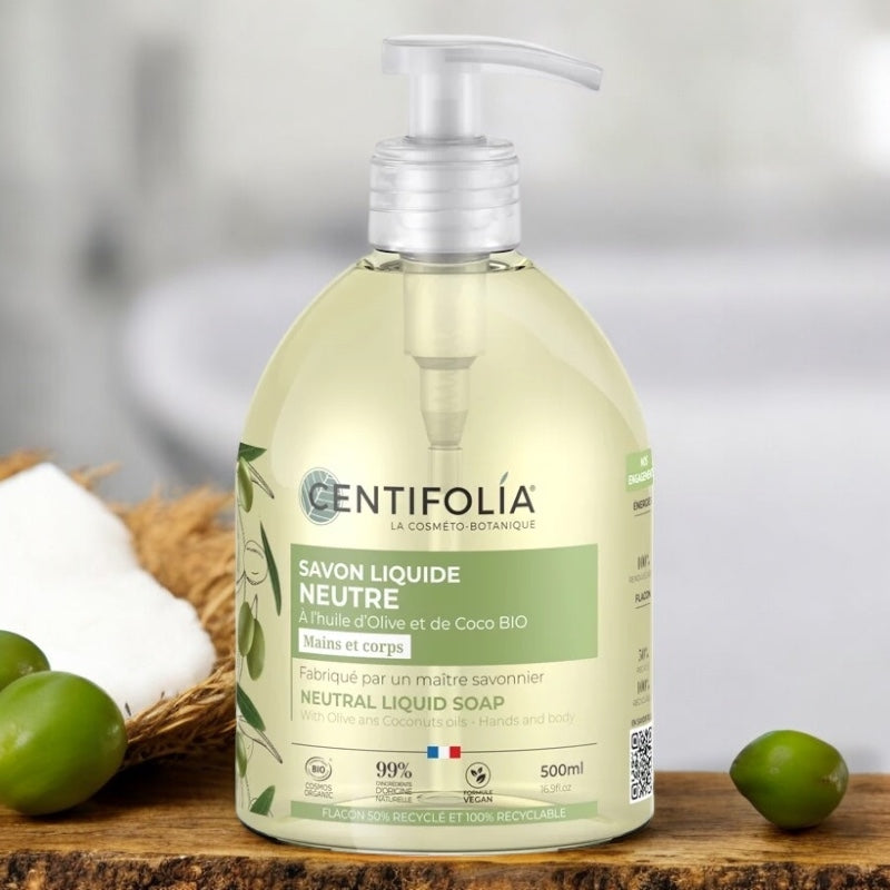 Neutrale, flüssige Bio-Seife Olive & Kokosnuss - 500 ml - Centifolia