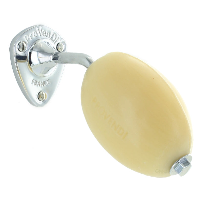Drehbare weiße Seife mit süßem Mandelduft und verchromter Seifenschale – 290 g – Provendi