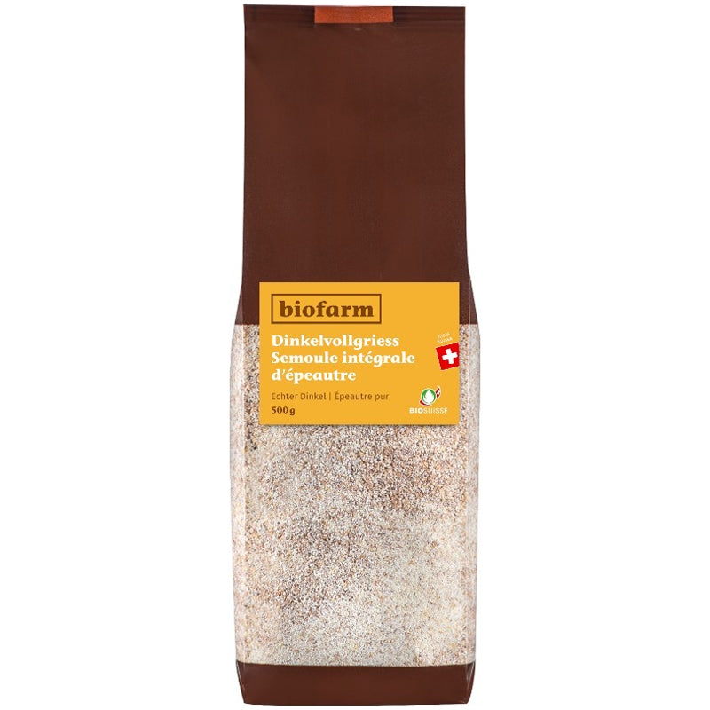 Bio-Schweizer Vollkorn-Dinkelgrieß – 500 g – Biofarm