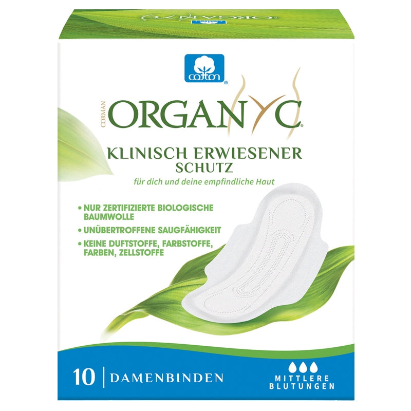 Organyc Regular & Winged Bio-Damenbinden für leichte bis mittlere Blutungen, 10 Stück