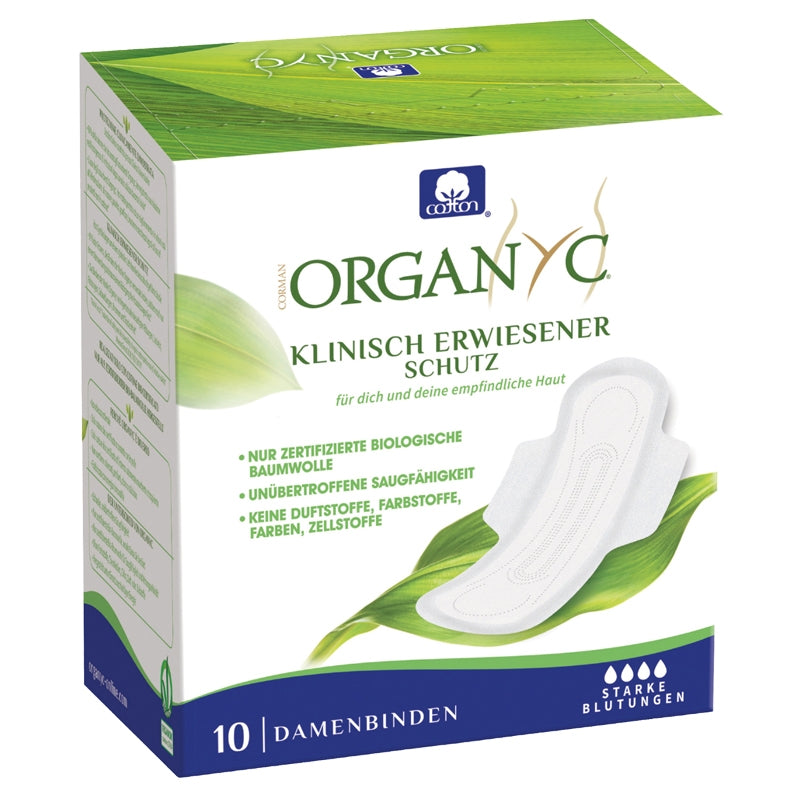 Organyc Super & Winged Bio-Damenbinden für mittlere bis starke Blutungen, 10 Stück