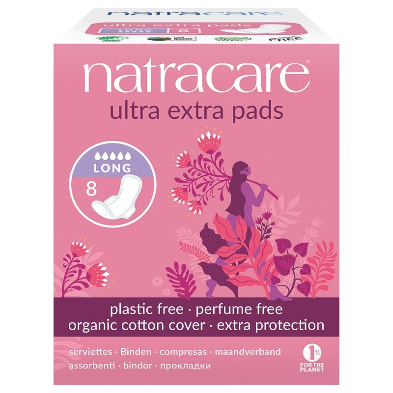 Serviettes longues avec ailettes BIO flux très fort - 8 pièces - Natracare