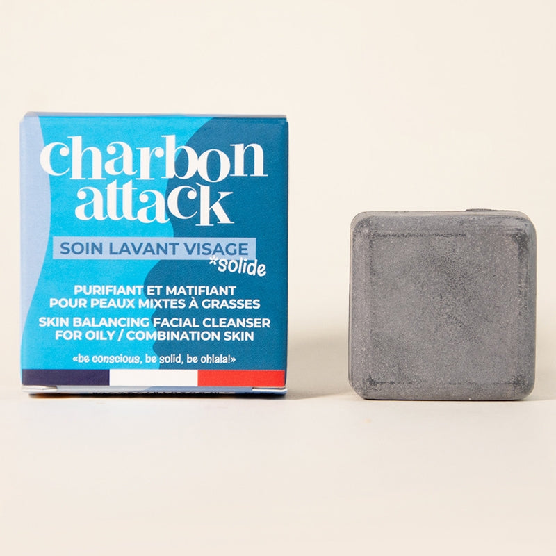 Natürliches, festes Gesichtswaschgel mit Aktivkohle und Ghassoul-Tonerde – 28 ml – Lamazuna