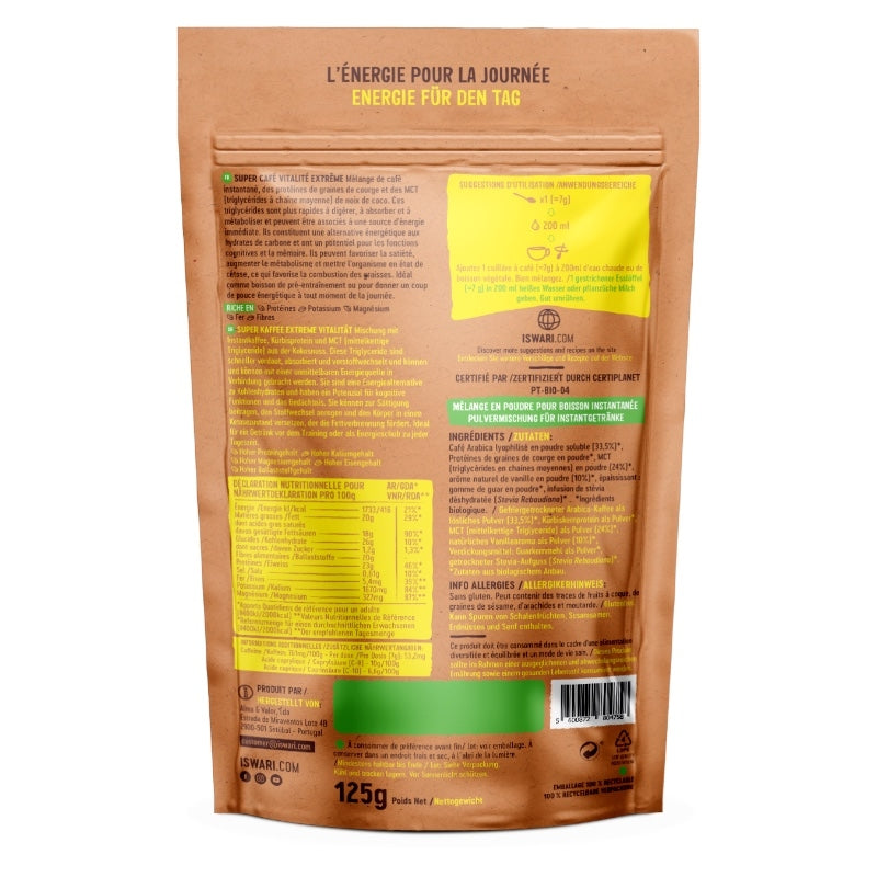 Super café vitalité extrême arabica & vanille BIO - 125g - Iswari
