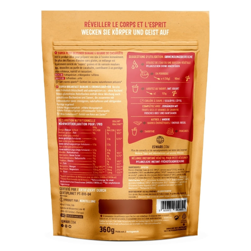 Super Bio-Frühstück mit Banane und Erdnuss – 360 g – Iswari
