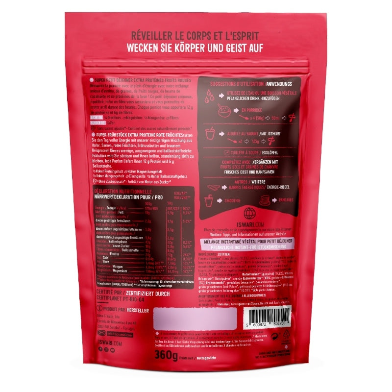 Super petit déjeuner extra protéines fruits rouges BIO - 360g - Iswari