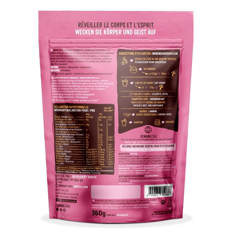 Super Bio Himbeer-Erdnuss-Frühstück - 360 g - Iswari
