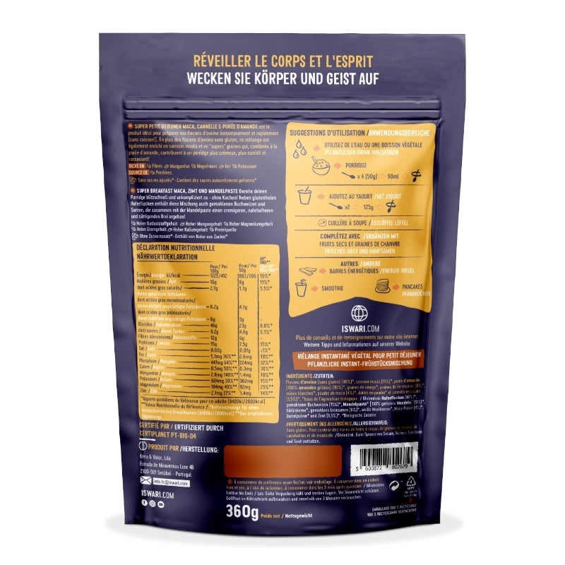 Super-Frühstück mit Bio-Maca, Zimt und Mandeln – 360 g – Iswari