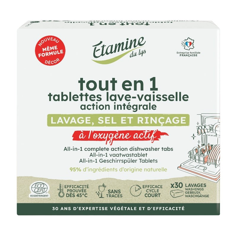 Tablettes lave-vaisselle tout en 1 écologiques sans parfum - 30 tablettes - Etamine du Lys
