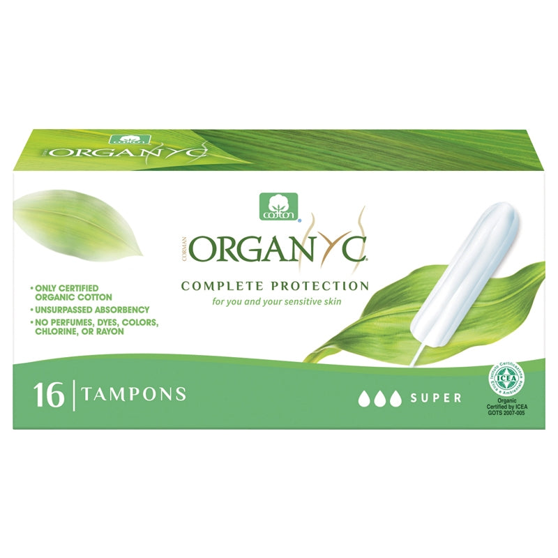 Tampons super sans applicateur BIO flux moyen-fort - 16 pièces - Organyc