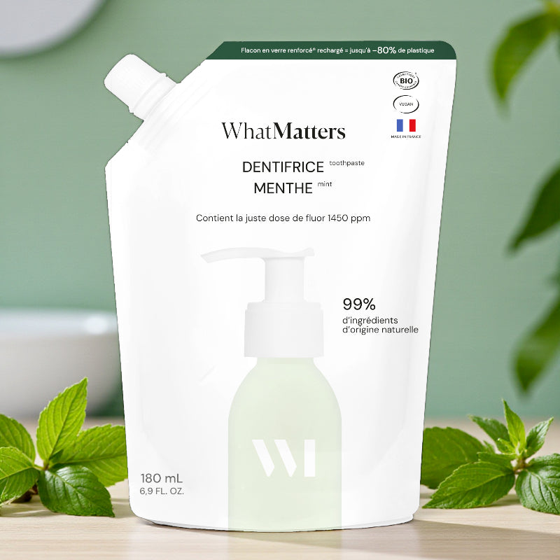 Éco-recharge dentifrice BIO menthe avec fluor - 180ml - What Matters
