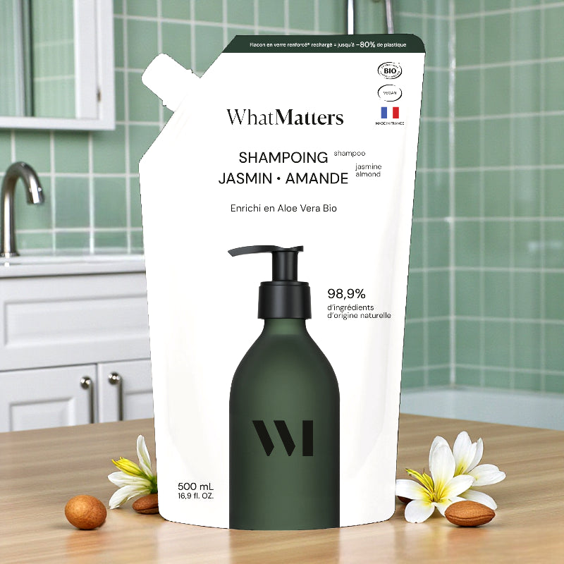 Éco-recharge shampooing BIO jasmin & amande - 500ml - What Matters