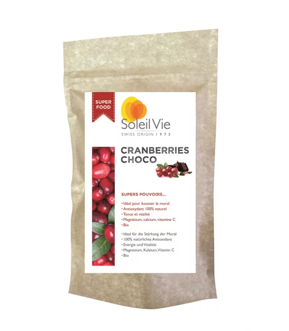 BIO-Cranberries mit schwarzem Schokoladenüberzug - 110g - Soleil Vie