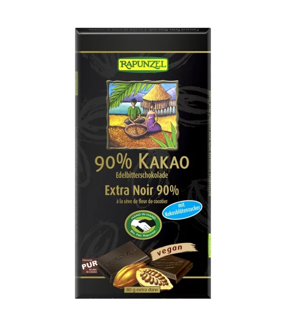 BIO-Edelbitterschokolade mit 90% Kakao & Kokosblütenzucker - 80g - Rapunzel