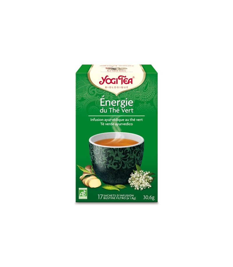 BIO-Grüntee mit Guarana, Ingwer & Holunderblüten - Grüne Energie - 17 Teebeutel - Yogi Tea