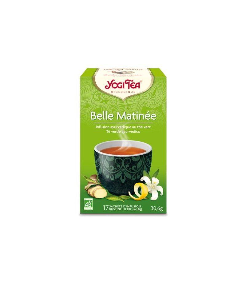Thé vert au jasmin, gingembre & zeste de citron BIO - Belle Matinée - 17 sachets - Yogi Tea Thé vert au jasmin, gingembre & zeste de citron BIO - Belle Matinée - 17 sachets - Yogi Tea