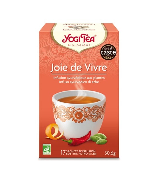 BIO-Kräutertee mit Basilikum, Orangenschalen & Chili - Lebensfreude Tee - 17 Teebeutel - Yogi Tea