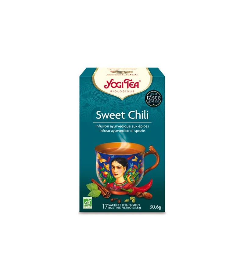 BIO-Kräutertee mit Kakaoschalen, Pfefferminze & Chili - Sweet Chili - 17 Teebeutel - Yogi Tea BIO-Kräutertee mit Kakaoschalen, Pfefferminze & Chili - Sweet Chili - 17 Teebeutel - Yogi Tea