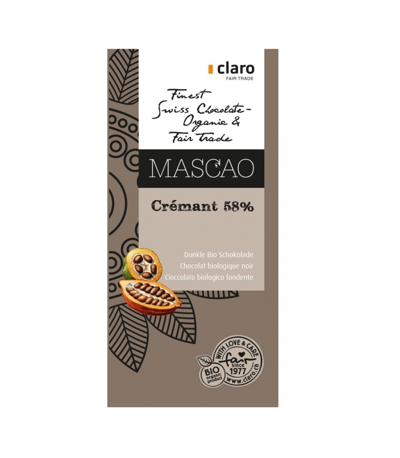 Dunkle BIO-Schokolade Crémant 58% Mascao - 100g - Claro Dunkle BIO-Schokolade Crémant 58% Mascao - 100g - Claro
