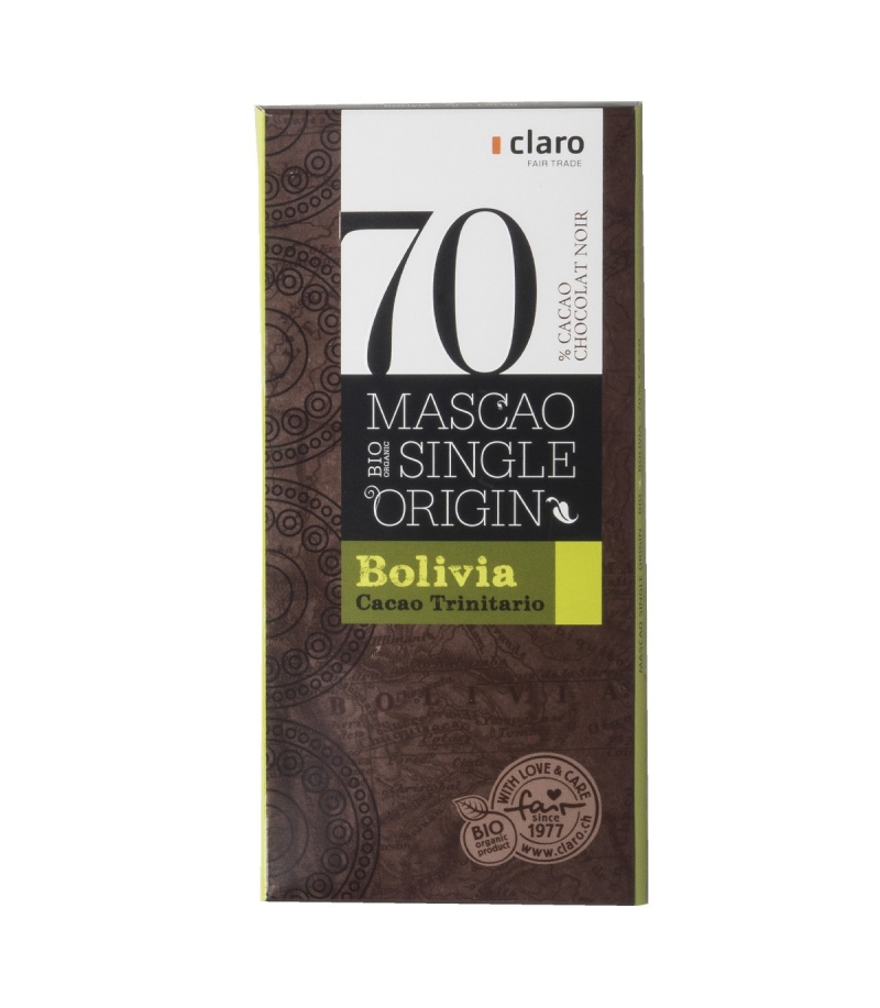 Chocolat BIO noir 70% Mascao Single Origin Bolivia - 100g - Claro Chocolat BIO noir 70% Mascao Single Origin Bolivia - 100g - Claro