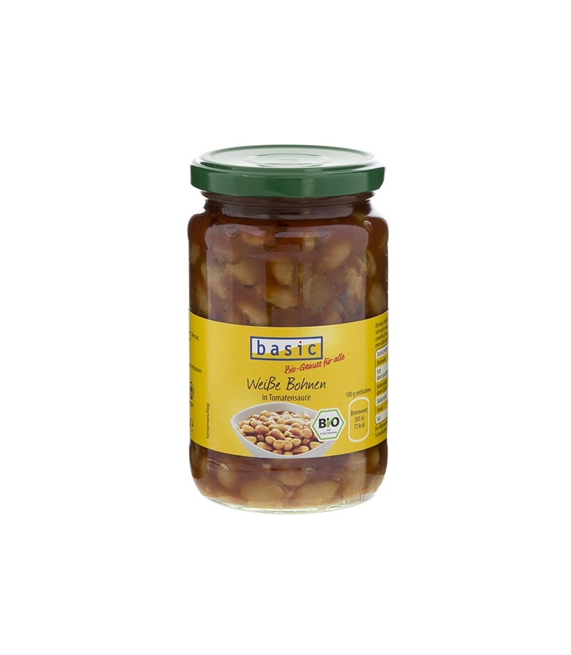 Weisse BIOBohnen in Tomatensosse im Glas 350g Basic