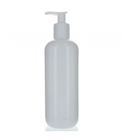Bouteille Optima ronde en plastique blanc 500ml avec pompe de distribution - 1 pièce - Aromadis