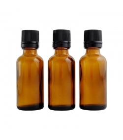 Flacon en verre brun 30ml avec bouchon codigoutte noir et anneau d'inviolabilité - 3 pièces - Centifolia Flacon en verre brun 30ml avec bouchon codigoutte noir et anneau d'inviolabilité - 3 pièces - Centifolia