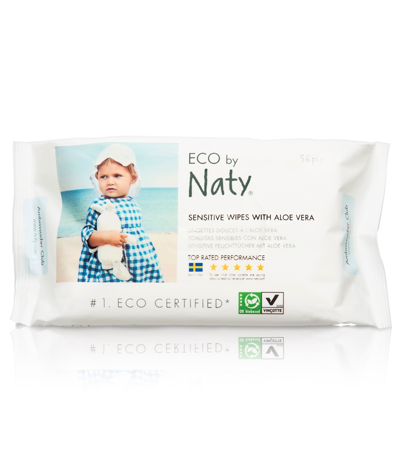 Lingettes pour bébé écologiques enrichies à l'aloe vera sans parfum – 56 lingettes – Naty